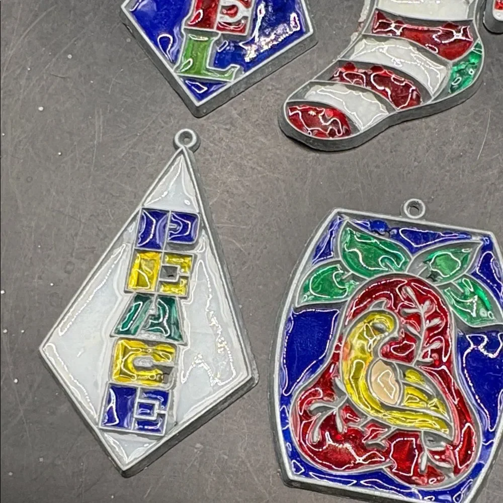 Colorful Vintage Plastic Stained Glass Ornaments
